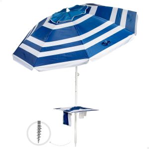 De Plage,Marin,210 Cm,Table Centrale Avec Dessous De Verre,Crochet,Mât En Acier,Inclinable Et Réglable En Hauteur,Tissu Polyester Oxford,Protection Uv50,Grands Parasols (62330) - Neuf