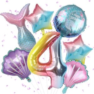 AYUHR-Lot de 8 ballons sirène pour décoration de fête d'anniversaire u2013 101,6 cm u2013 Grand ballon en aluminium à l'hélium en forme de chiffre 9 pour filles u2013 Ballons décoratifs pour fête - Neuf