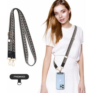 Kal-Universal Phone Lanyard, Chaîne De Téléphone Portable Tressée Sangle À Bandoulière Antivol Détachable Femmes Lanières De Téléphone Portable Autour Du Cou Avec Patchs Pour Iphone, Noir & Gris - Neuf