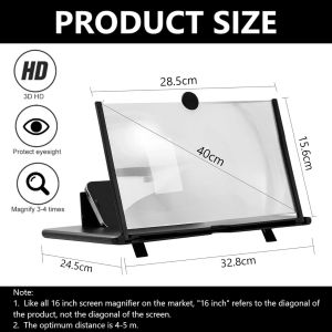 Agrandisseur Ecran Telephone 16 Pouces, Ecran Loupe Pour T&eacute;l&eacute;phone Portable, 3D Hd Loupe Pour Smartphone, Pour Regarder Des Vid&eacute;os De Films,Pour Tous Les Smartphones (Noir)[Z611] - Neuf