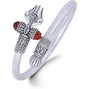 Eryi-Rudraksha Shiv Om Trishul Damroo Kada Pour Homme | Bracelet Manchette Lord Shiva Bahubali Pour Homme | Kada Religieux En Laiton | Bracelet De Taille Libre Pour Rakshabandhan - Neuf