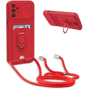 Ayu-Coque Avec Cordon Pour Samsung Galaxy A53 5g,Collier Pour Étui Colliers De Cellulaire Réglable Corde Silicone Souple Case,Protection De La Caméra,Support,Porte Cartes - Rouge - Neuf
