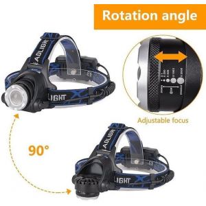 Lampe Frontale Led Rechargeable Polyvalente - 800 Lumens, Modes Réglables, Faisceau Zoomable, Ajustement Confortable Pour Les Aventures En Plein Air - Neuf