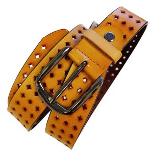 Promotion ! Ceinture Cuir 'cordoue' Jaune - Largeur 35 Mm, Boucle 55x50 Mm - Neuf