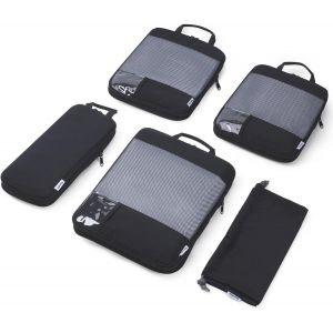 5 Pièces Organisateur Val , Sac Compression Voyage, Compression Packing Cubes, Organisateur Val Compressible, Cube De Rangement, Organ Urs De Bagage (Noir) - Neuf