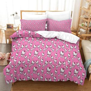 Hello Kitty Housse De Couette Fille Avec Taies D'oreillers Parure De Lit Housses De Couettes Pink Microfibre Avec Fermeture &iquest;&iquest;Clair Parure De Couette P - Neuf