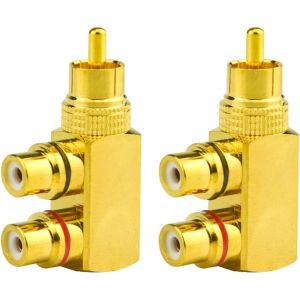 VornixorSarlshop-Lot de 2 Adaptateur r&eacute;partiteur RCA m&acirc;le vers 2 connecteurs r&eacute;partiteurs &agrave; Angle Droit Femelles - Neuf