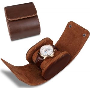 Kal-Boîte À Montres Portable En Cuir, Boîte De Montres De Voyage, Présentoir Coffret Montres Classique, Boîte De Rangement Pour Montres Avec 1 Slots Etui À Montres Homme Femme Cadeau - Marron - Neuf