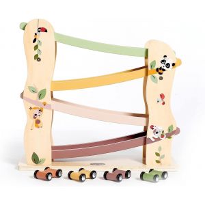 ERYI-Rampe De Voiture En Bois, Circuit Voiture Enfant En Bois Avec 4 Voitures De Course Qui Glissent Facilement, Motricité Fine, Développement Cognitif, Design Naturel, Dès 18 Mois, Boho Chic - Neuf