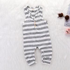 Ensemble Bebe Garcon En Coton A Rayures Blanches Et Grises, Combinaison Sans Manches (90) - Neuf