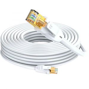 0.5 m Cat7 Ethernet Network Cable RJ45, LAN/WLAN Cable Category 7 Twisted Pair Shielded SFTP 100% Copper, Round Cable, White (0.5 m) - Neuf