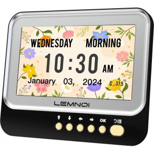 COPF-7 Pouces Horloge Numérique,Calendrier Electronique Avec Jour Date Heure,Pendule Murale Alzheimer Avec Température,15 Alarmes&Rappels De Médicaments,Automatique De L`Heure D`Été (Noir) - Neuf