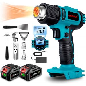 ChenQuanSarl-Décapeur Thermique Sans Fil, 50-550 °C Pistolet Thermique Électrique Avec 2 Batteries De 4,0 Ah, Écran Lcd Numérique, Pistolet A Air Chaud Avec 5 Buses Et 2 Grattoirs - Neuf