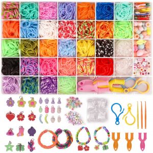 2500+ Bande De Caoutchouc Bracelet Kit, 40 Grilles De Bricolage Élastiques Loom Bands Kit, Les Enfants En Caoutchouc De Bracelet De Collier De Jouets Avec Boîte De Rangement Et De Perles - Neuf
