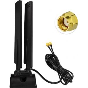 SUBZONAL-Antenne WiFi 6E Tri-Bande pour Am&eacute;liorer Le Signal Gain de 5 dBi, C&acirc;ble RG174 de 2 m&egrave;tres, Connecteur RP-SMA, Base Magn&eacute;tique, Compatible avec Antenne WiFi 6E PC - Neuf