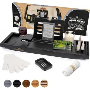 Plateau Baignoire Bois, Accessoires Salle De Bain Bambou, Tablette Baignoire, Plateau De Bain, Spa Bath Bridge - Noir - Neuf