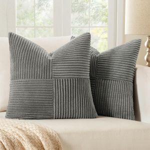 Eryi-Lot De 2 Housse Coussin En Velours Côtelé 50x50cm Gris Foncé Housse De Coussin Decoratif Coussin De Canapé Moderne Doux Déco Coussin De Canapé - Neuf