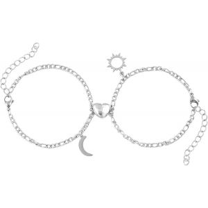 Kal-2 Pi&egrave;ces Bracelet De Couple Magn&eacute;tiques Bracelet En Acier Inoxydable Bracelet Avec Pendentif Soleil Lune Or Argent Bracelet Coeur En Magn&eacute;tiques Couple Bracelet Bracelets D'amiti&eacute; - Neuf