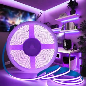 Ruban Led Cob 12v, Bande Led 5m Blanc Chaud 3000k Lumineuse Led D&eacute;coupable Bandeau Largeur 8mm 320led/M Cri>90 Flexible Ruban Eclairage Int&eacute;rieur Pour Chambre, Cuisine, Sans Alimentation - Neuf