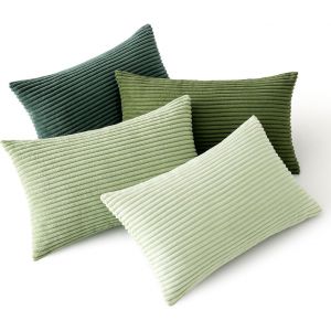 Cauc-Noël Housses De Coussin En Velours Côtelé Carrées Décoratives Douces Pour Le Douce En Velours Rayé Lot De 4 Pour La Décoration Intérieure Canapé Chambre À Coucher 60x40cm Série Forest Green - Neuf