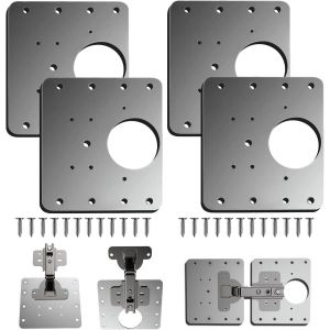 Plaque Reparation Charniere Porte d'armoire,4 Pi&egrave;ces plaque de r&eacute;paration de charni&egrave;re de porte de placard de cuisine avec trou, supports de fixation plats en acier inoxydable avec vis - Neuf