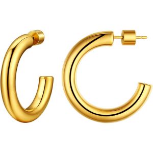 Boucle D Oreille Creole Femme 30/40/60 Mm Acier Inoxydable Boucles Doreilles Tube Grande Epaisse Demi Cr&eacute;oles - Neuf