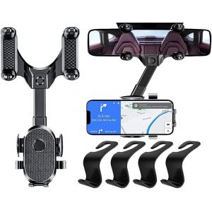 Support De T&eacute;l&eacute;phone Portable Pour R&eacute;troviseur, 360&deg; Support De T&eacute;l&eacute;phone Portable R&eacute;glable, Support De T&eacute;l&eacute;phone De Voiture, Envoyer 4 Crochets De Voiture, Pour Tous Les T&eacute;l&eacute;phones Portables - Neuf