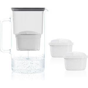MEVRONISSHOP-Carafe Filtrante en Verre 3L avec deux Filtres Eau, Compatibles avec Brita Maxtra, Brita Maxtra Plus, Kit Carafe avec 2 Cartouche Filtrante - Noir - Neuf