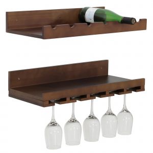 Lot de 2 casiers &agrave; vin HWC-P22, porte-verres/bouteilles, bar mural pour 6 bouteilles/15 verres, bois certifi&eacute; MVG, 61 x 28 cmmarron - Neuf