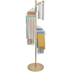 LETNERNY-Porte-Écharpes Porte-Manteau En Métal, Support À Foulard En Spirale Autoportant, Cintre Multifonctionnel Avec 30 Tiges Pour Cravates, Ceinture, Pantalon, Serviette (Or, 42X170 Cm) - Neuf