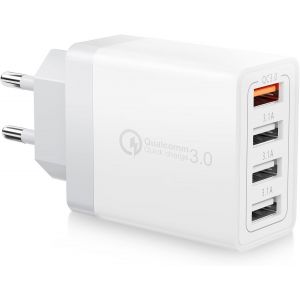 ERYI-Chargeur Usb, 33W Prise Usb Multiple 4 Ports Prise Chargeur Rapide Multiprise Adaptateur Secteur Pour Iphone 14 13 12 11 Pro Max X Xs Xr 8 7 6S Plus, Ipad, Samsung Galaxy A55 A15 A14 S20 S10 S9 - Neuf