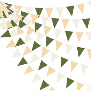 ERYI-32Ft Olives Vert Kaki Et Crème Fanion Guirlande Bannière Décoration De Fête Vert Sauge Marron Clair Beige Tissu Triangle Drapeau Banderole Pour Anniversaire Mariage Safari Dans La Jungle Festiva - Neuf