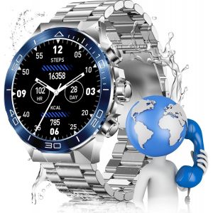 Montre Connectée avec Appel Bluetooth 5.2, 1.43'' AMOLED Montre Sport 107+ Sportifs Fitness IP68 Étanche Montre Militaire Homme Android iOS Argent - Neuf