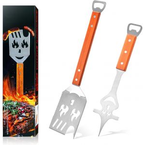 Accessoires de BBQ, Ensemble D'outils de Gril 8 en 1, Pelle de Barbecue 42,5 cm, Cadeaux de BBQ pour Les Hommes, Fourche, Scie, Ouvre-Bouteille pour la Cuisson sur Le Gril - Neuf