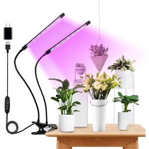 Lampe De Croissance Led Pour Plantes Interieures, 2 Tetes Avec Spectre Complet Et Timer 3/9/12h, 10 Niveaux Reglables - Neuf
