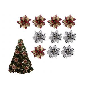 10 fleurs artificielles &agrave; paillettes pour la d&eacute;coration du sapin de No&euml;l - Neuf