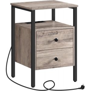 SUBZONAL-Tables de Chevet, Table Basse avec Prise et Port USB, Table d&iquest;Appoint avec Tiroirs et &Eacute;tag&egrave;res de Rangement, Adapt&eacute;e aux Petits Espaces, Salon, Chambre, Gr&egrave;ge, Noir EBG43CBZ01G2 - Neuf