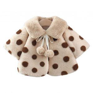 Chale Pour Bebe, Motif A Pois, Noud, Coton, Laine, Style Mignon, Doux Et Confortable, Manteau D'hiver En Fourrure Pour L'exterieur, Kaki Fonce - Neuf