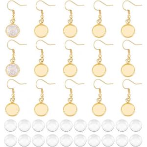 Kal-Ensemble Boucles D'oreilles Pendantes Rondes Acier Inoxydable Boucles D'oreilles Pendantes Vierges Or Supports Crochets D'oreille Avec Cabochon En Verre Pour La Fabrication De Bijoux - Neuf