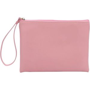 2 Pochette Zipp&eacute;e En Cuir Pu Pour Femme Trousse De Maquillage Portable Avec Dragonne Multifonction &Eacute;tanche Pour Ranger Les Essentiels De Voyage Les Bijoux (Rose) - Neuf
