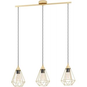 Kal-Suspension Luminaire Tarbes, Lustre Chambre À 3 Flammes, Plafonnier Salon Ou Salle À Manger En Métal Laiton Brossé, Douille E27, 79 Cm - Neuf