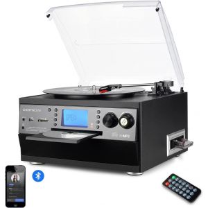 Platine Vinyle Bluetooth Tourne-Disque Usb Mp3 Et Fonction Encodage Classique Lecteur Cd Avec Cassette Fm Radio,3 Vitesses 33/45/78 Rpm Haut-Parleurs Int&eacute;gr&eacute;s Cha&icirc;ne St&eacute;r&eacute;o - Neuf