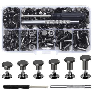 Chenquansarl-Chicago Lot De 110 Vis De Liaison Chicago M5 X 4/5/6/8/10/12 Mm Pour Bricolage, D&eacute;coration En Cuir, Sacs, Artisanat, Col, Harnais, Bagages, Portefeuille (Gris) (110, Noir, L) - Neuf