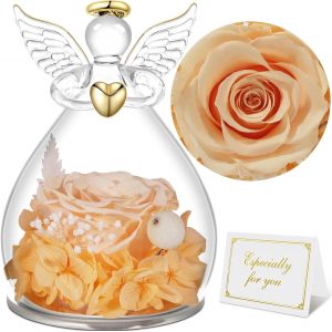 Rose Eternelle Cadeau Femme, Fleur Eternelle avec Ange Figurine, Cadeau Anniversaire Femme, Cadeau Maman/Mamie, Vraie Rose Eternelle pour Maman, Cadeau Fete des Meres, Cadeau Femme Original - Neuf
