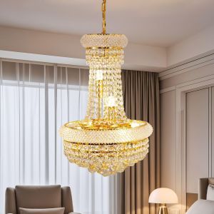 Ulteronixshop-Lustre En Cristal Moderne - Suspension Luminaire Salon Cristal Rond Dor&eacute;e Pour Chambre, Salle &Agrave; Manger, Restaurant, E14 X 6, &Oslash; 41 Cm - Neuf