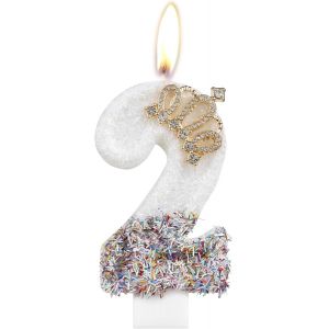 Bougies d'anniversaire en forme de couronne dorée,en forme de chiffre 2 pour gâteau,bougies dorées,bougies « Happy 2nd Birthday »-Cygne blanc-Décoration de gâteau pour filles et femmes - Neuf