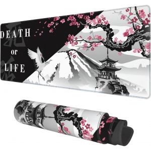 Tapis De Souris De Jeu Avec Base Antidérapante Et Bords Cousus, Motif Vagues Liquides, Noir, Blanc, 80 X 30 Cm, Long Tapis De Souris Pour Clavier D'Ordinateur Pour La Maison, Le Bureau, Le Travail - Neuf