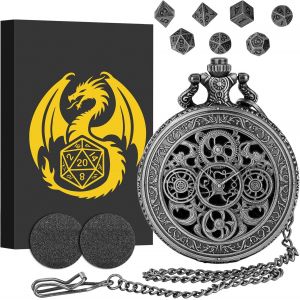 Eryi-Lot De Mini Dés Dnd Avec Coquille De Montre De Poche Engrenage Creux, 7 Pièces Dés, Jeu De Dés D&d En Métal Polyédrique, Cadeaux Dnd Avec Boîte, Accessoires De Jeux De Société De Rôle, Argent Fo - Neuf