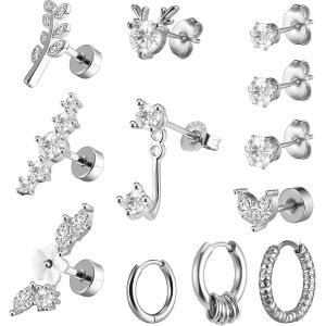 Chenquansarl-Lot De 12 Piercings H&eacute;lix, Boucles D'oreilles Hypoallerg&eacute;niques En Acier Chirurgical, Bijoux De Piercing Conque, Daith, Tragus, H&eacute;lix - Neuf