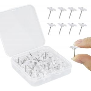 Chenquansarl-Lot De 50 Puna S Transparentes À Tête Plate En Plastique Transparent Avec Boîte De Rangement Pour Tentures Murales, Tableau En Liège, Cartes, Affiches, Photos, Tableau D'affichage - Neuf